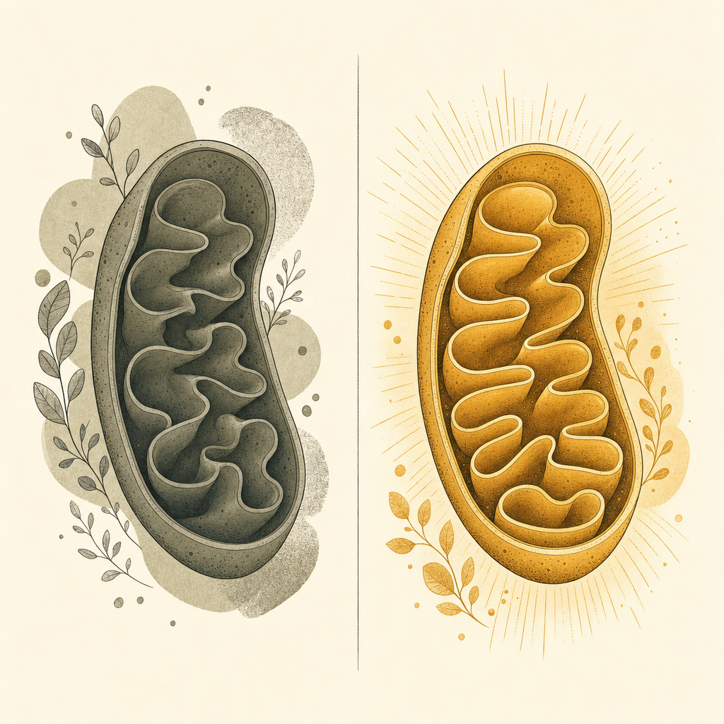 The same cell, drawn twice. Left: running on empty, which is what a flat week actually looks like underneath. Right: fuelled and firing.