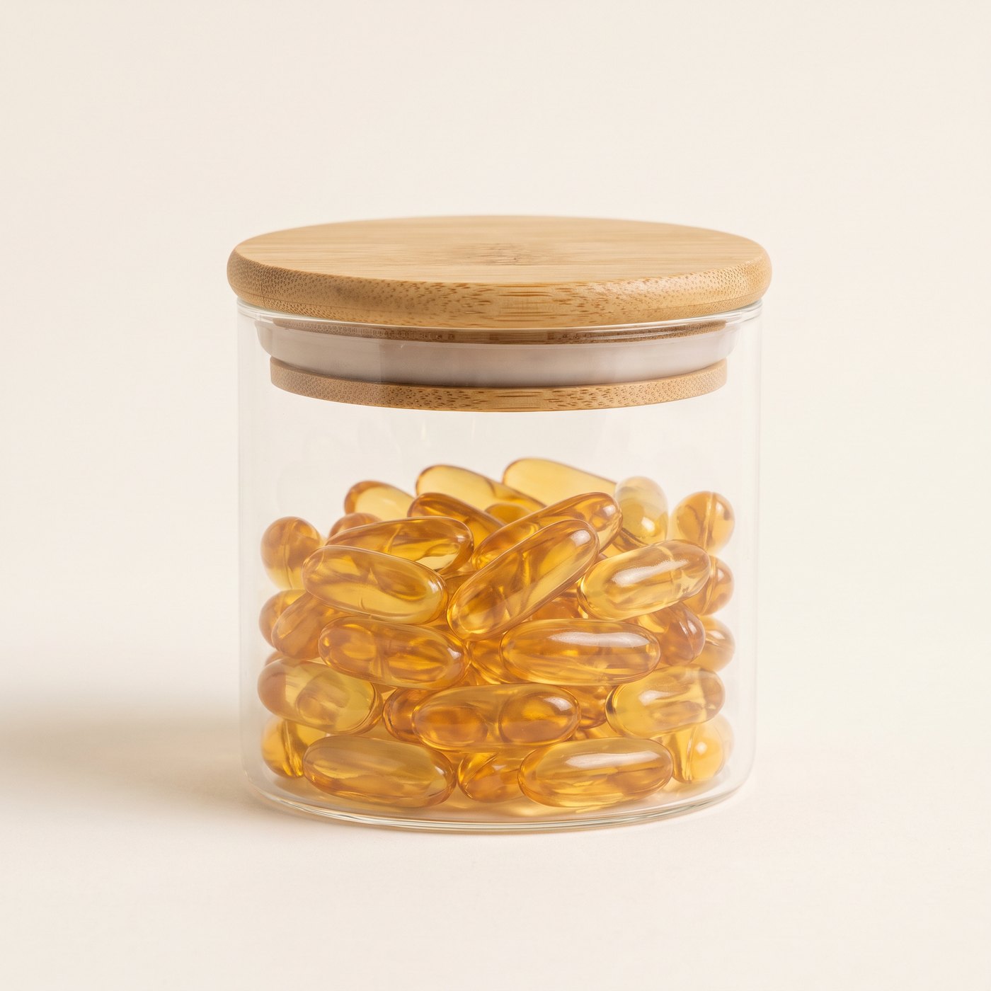 Bamboo-lid glass softgel jar