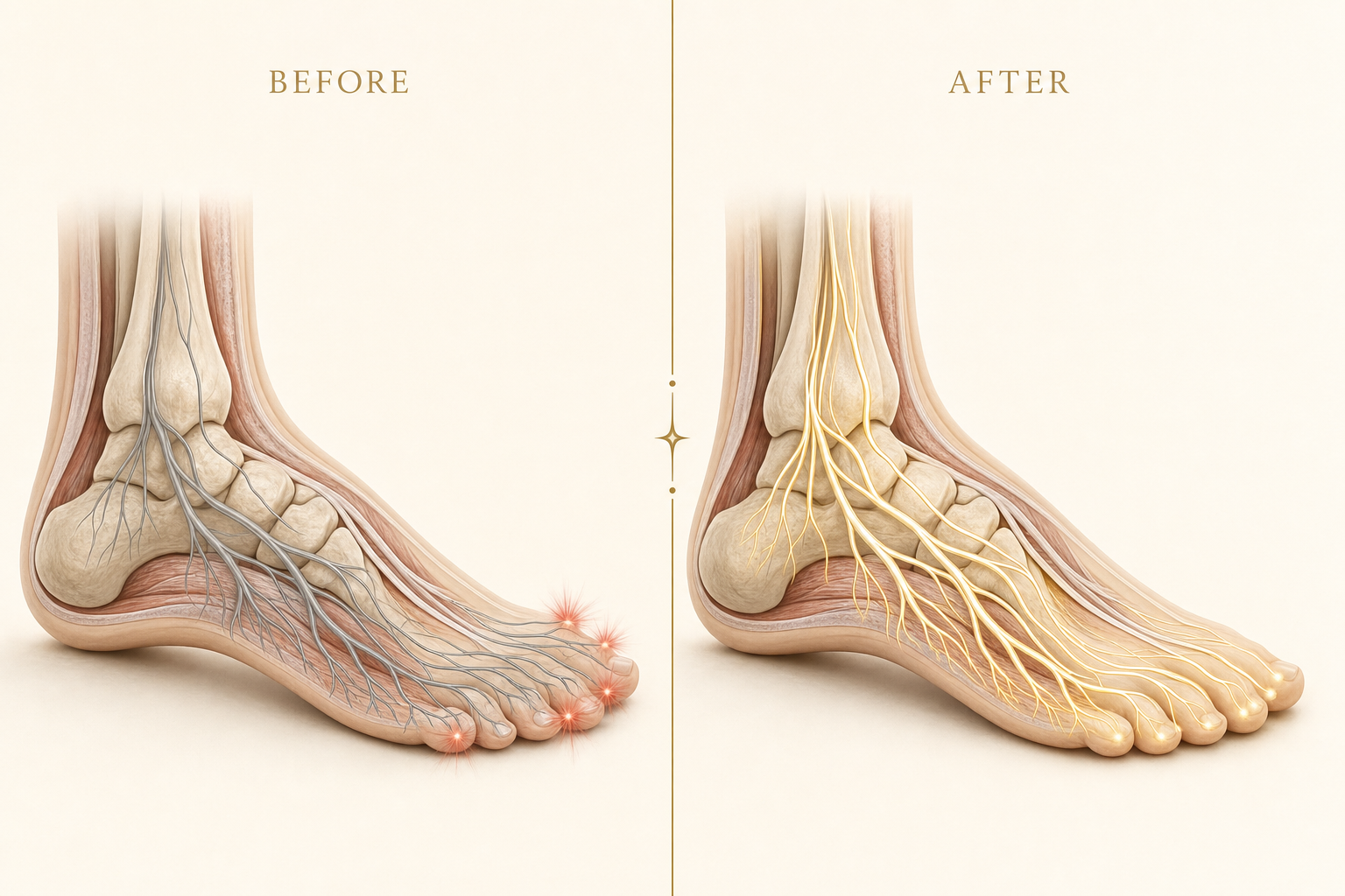 Nerve tissue before and after NeuroPulse