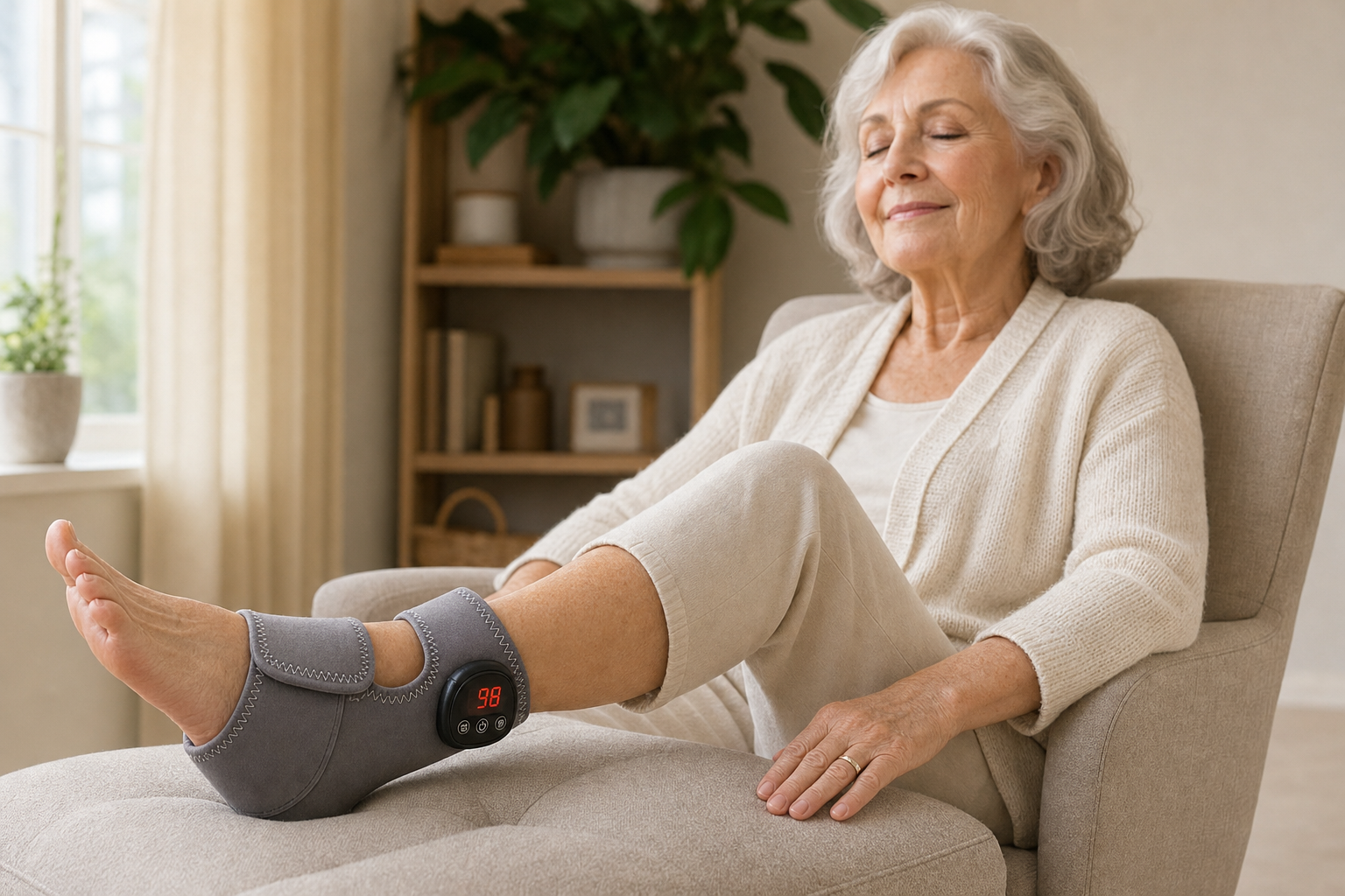 A senior woman using NeuroPulse at home